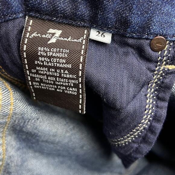 7 For All Mankind “A” Pocket Low-Rise Bootcut Jeans 26 Distressed Dark Wash - Picture 3 of 6